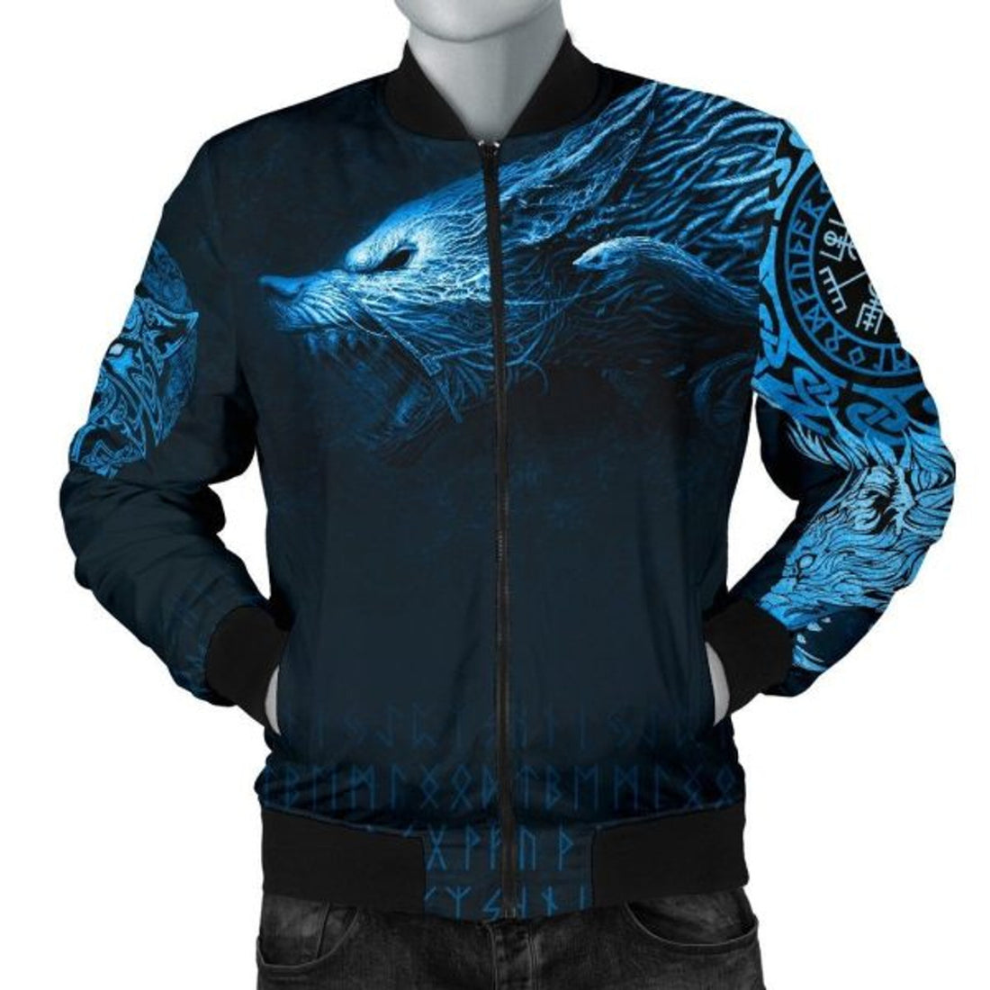 FUNSTUFFPRINTI Men's Bomber Jacket , Fenrir Wolf Bomber Jacket