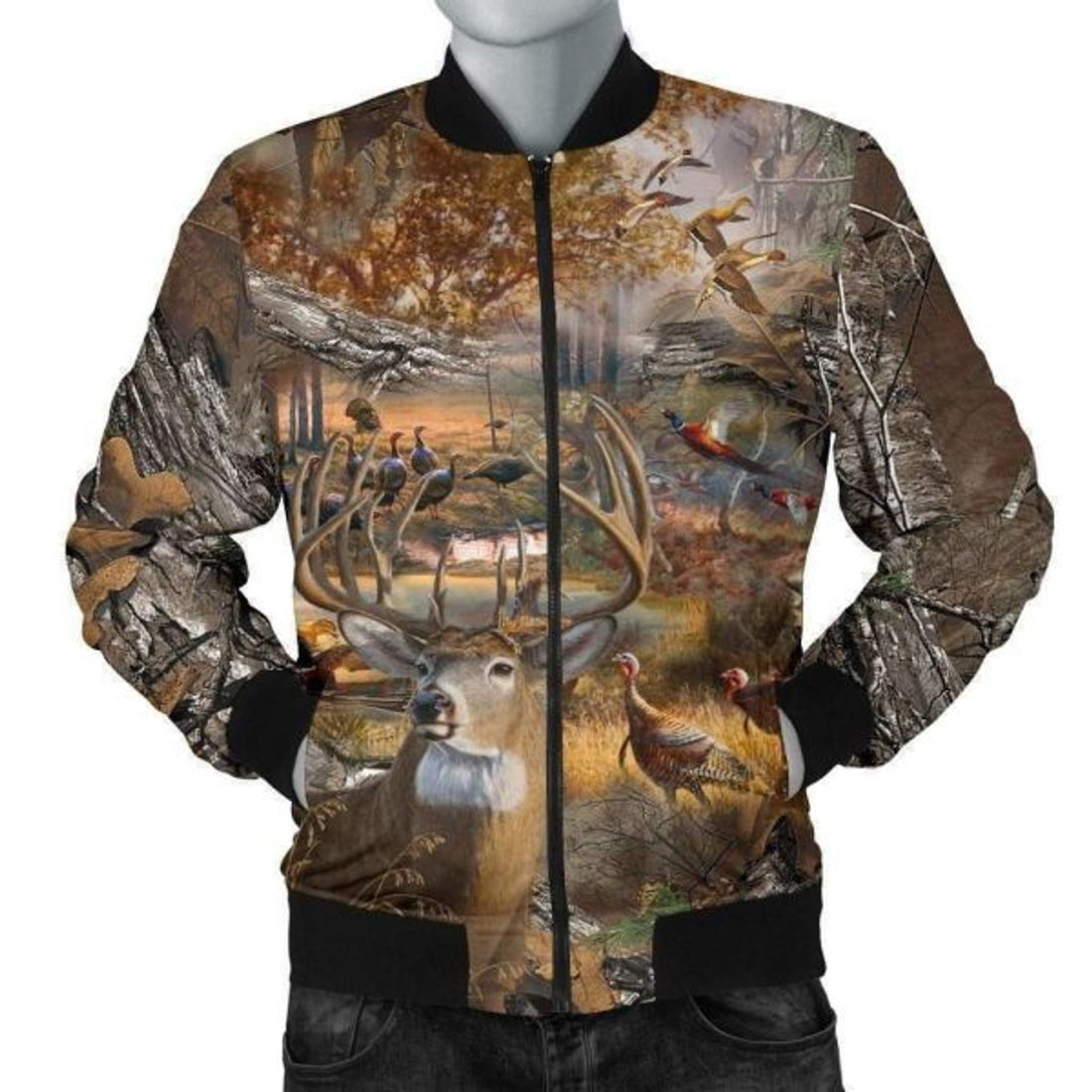 FUNSTUFFPRINTI Men's 3D Bomber Jacket - Hunting Camo Bomber Jacket