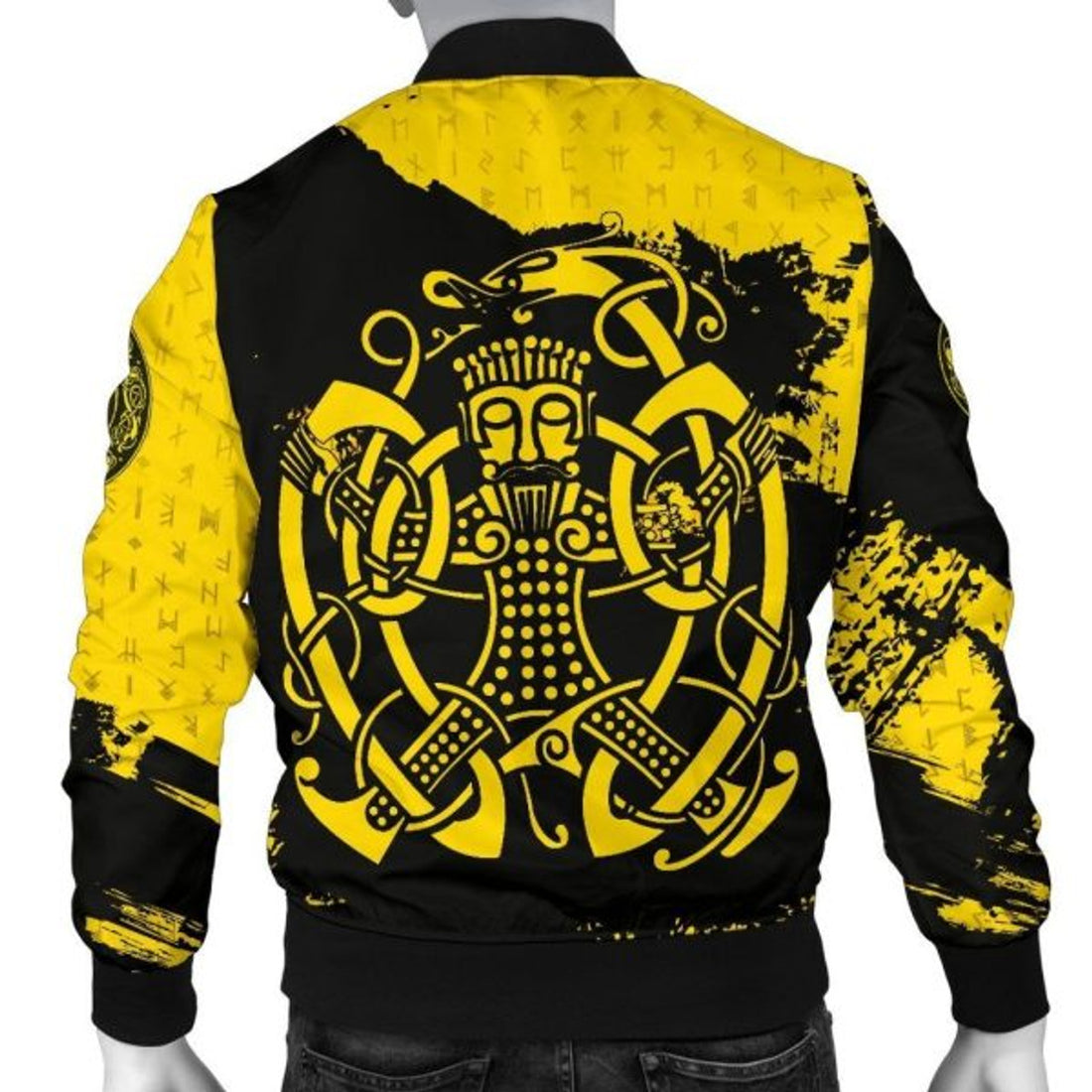 FUNSTUFFPRINTI Men's Bomber Jacket, Loki Bound Triskele Rune Gold Bomber Jacket