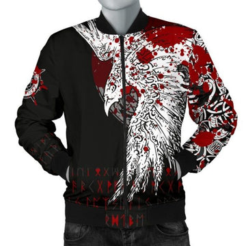 FUNSTUFFPRINTI Men's Bomber Jacket - Mystical Raven Tattoo Blood Bomber Jacket