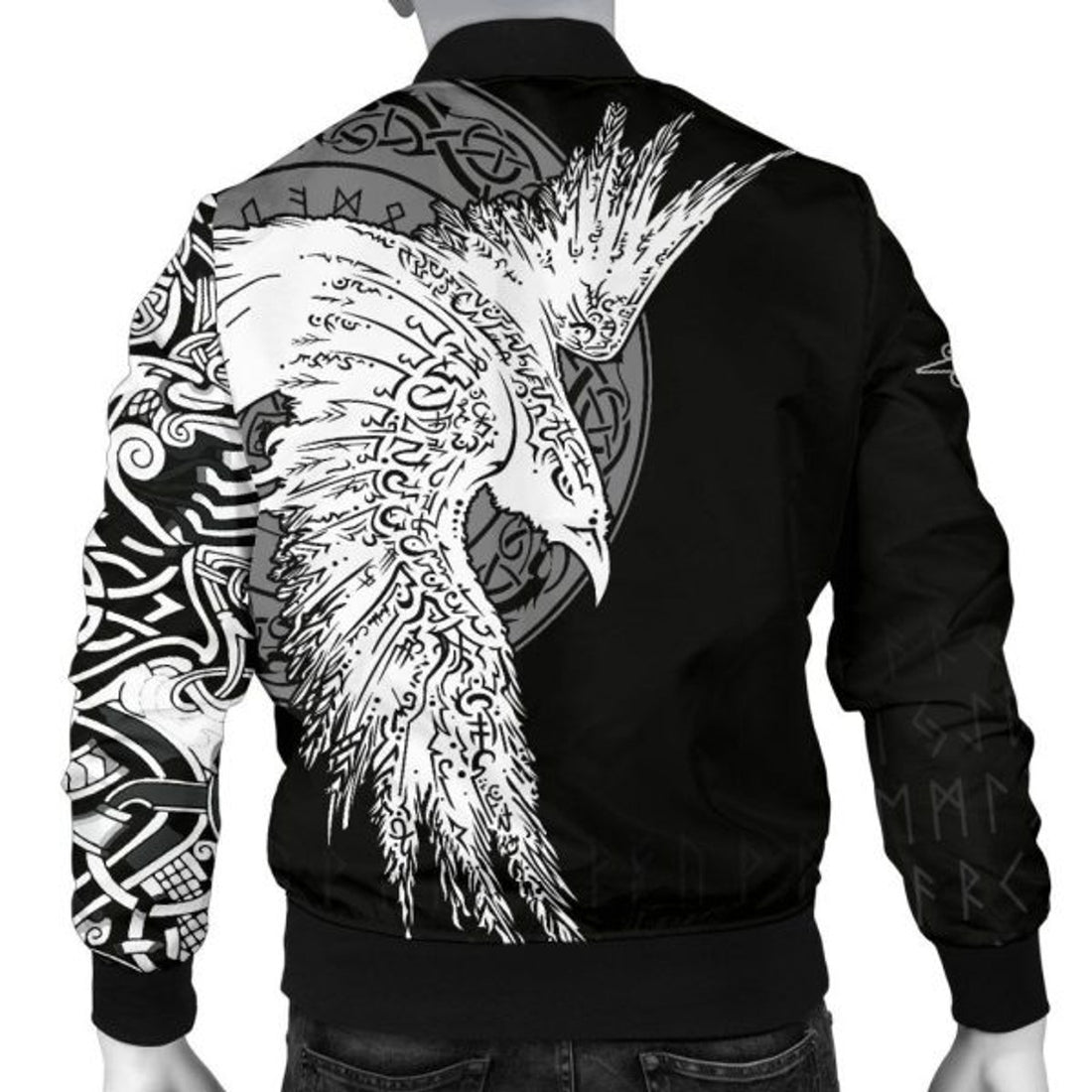 FUNSTUFFPRINTI Men's Bomber Jacket Mystical Raven Tattoo Special Bomber Jacket