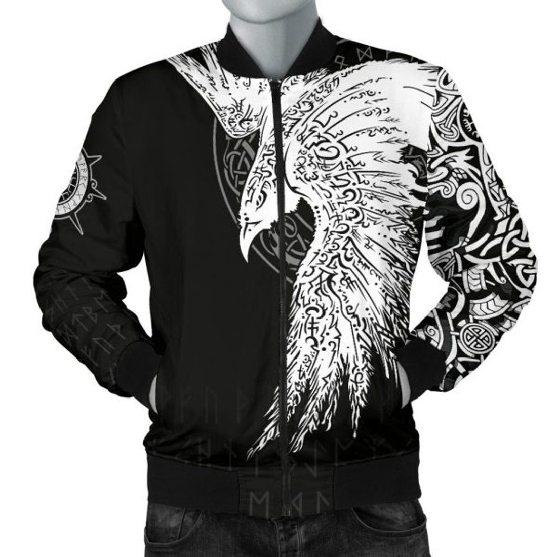 FUNSTUFFPRINTI Men's Bomber Jacket Mystical Raven Tattoo Special Bomber Jacket
