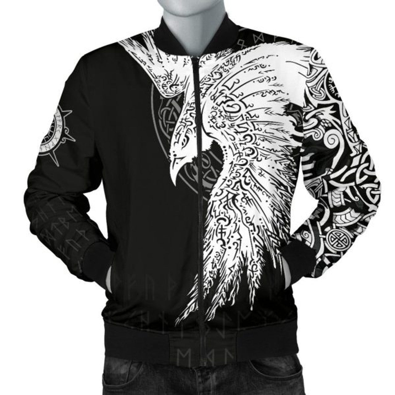 FUNSTUFFPRINTI Men's Bomber Jacket Mystical Raven Tattoo Special Bomber Jacket