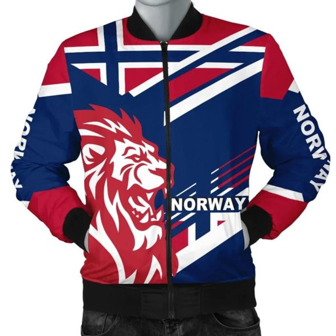 FUNSTUFFPRINTI Men's Bomber Jacket - Norway Lion Flag Bomber Jacket
