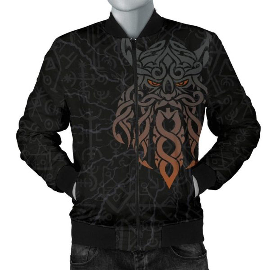 FUNSTUFFPRINTI Men's Bomber Jacket, Odin God Furthark Tattoo Special Bomber Jacket