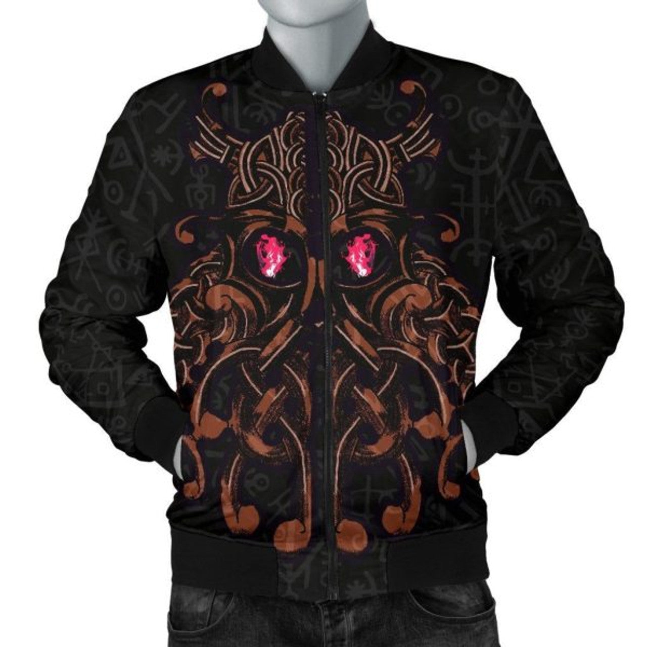 FUNSTUFFPRINTI Men's Bomber Jacket, Odin God Furthark Tattoo Special Bomber Jacket