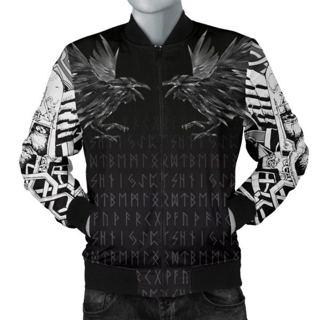 FUNSTUFFPRINTI Men's Bomber Jacket - Odin Huginn and Muninn Rune Bomber Jacket