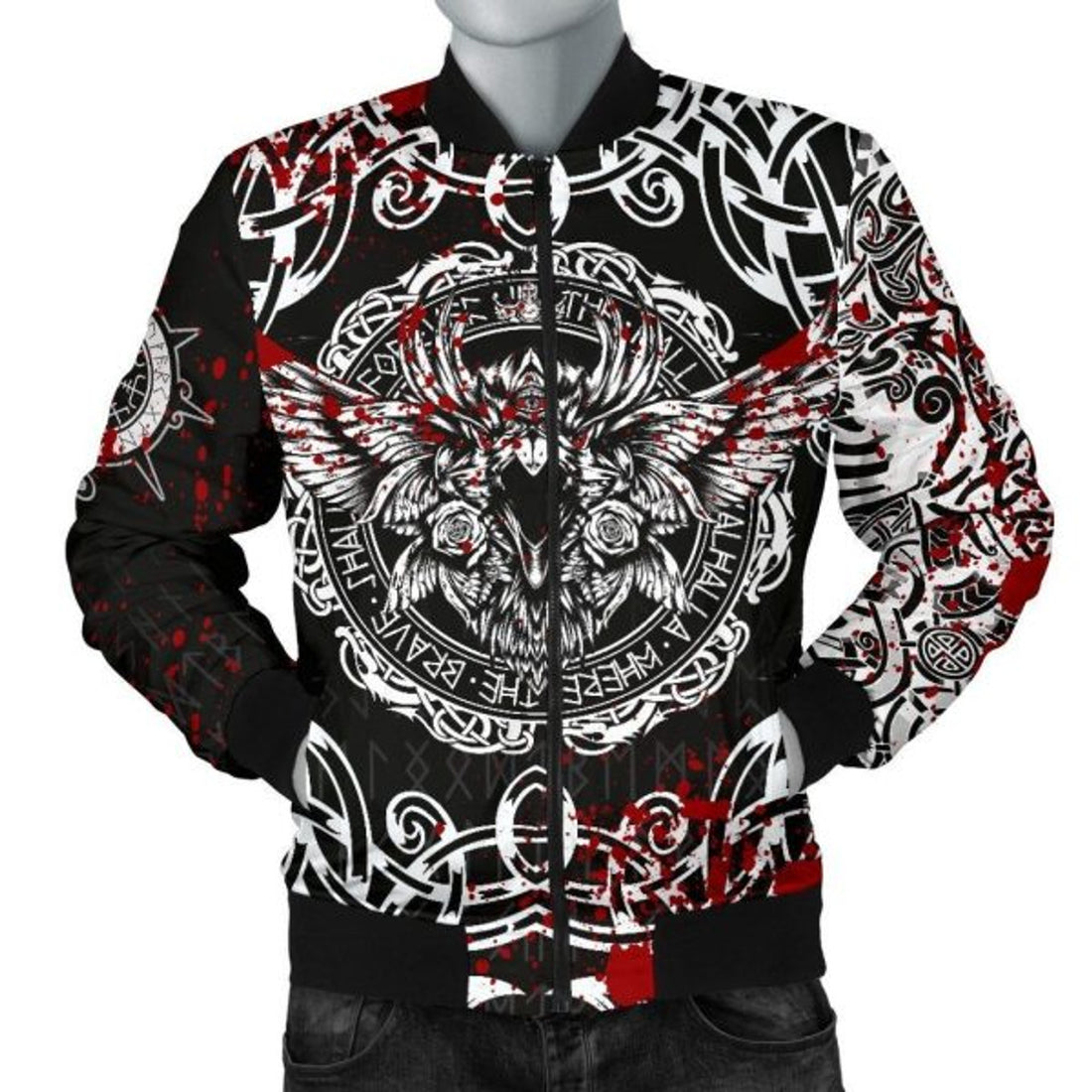 FUNSTUFFPRINTI Men's Bomber Jacket , Raven Blood Bomber Jacket