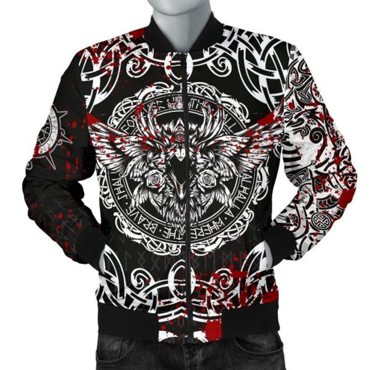 FUNSTUFFPRINTI Men's Bomber Jacket , Raven Blood Bomber Jacket