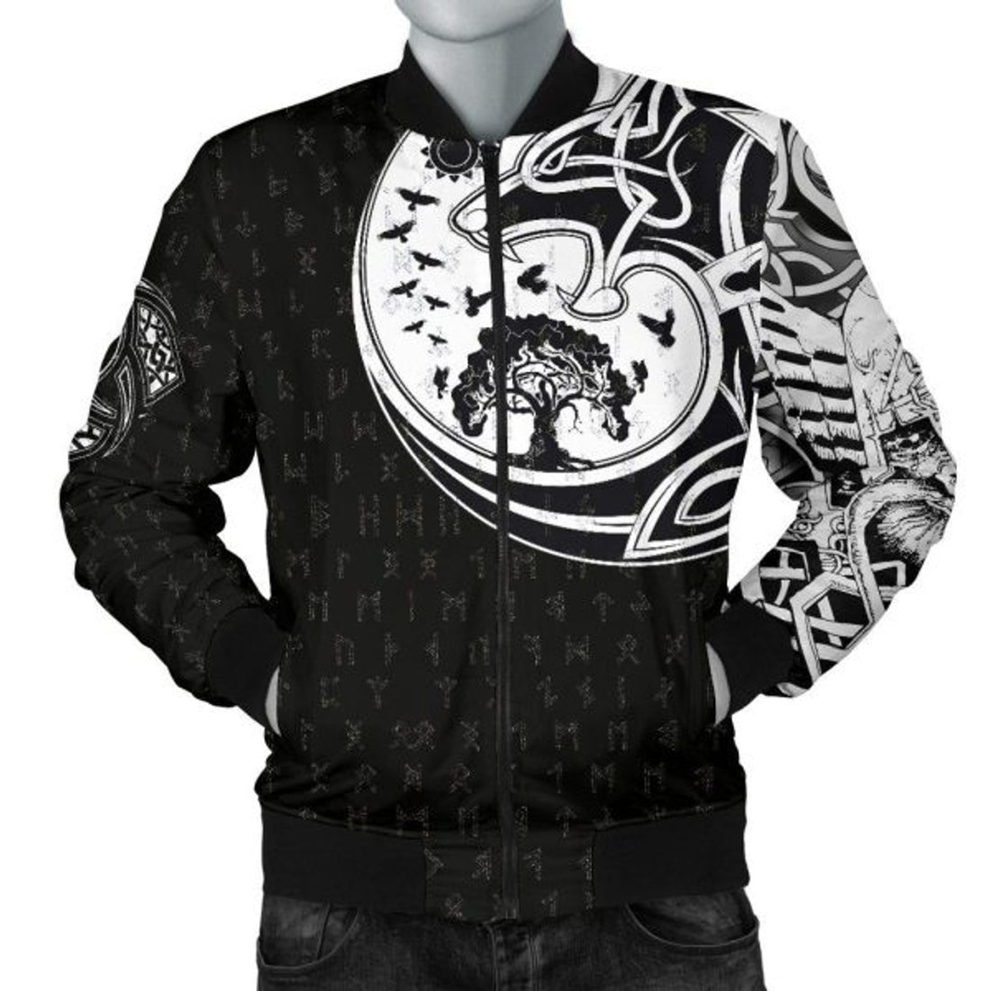 FUNSTUFFPRINTI Men's Bomber Jacket, Skoll And Hati Rune Tattoo Bomber Jacket