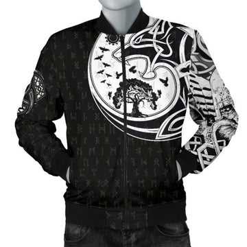 FUNSTUFFPRINTI Men's Bomber Jacket, Skoll And Hati Rune Tattoo Bomber Jacket