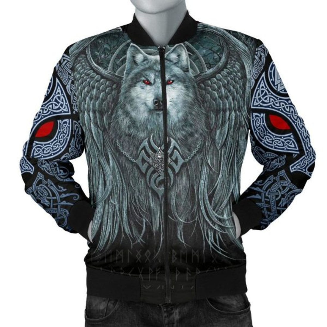 FUNSTUFFPRINTI Men's Bomber Jacket , Spiral Wolf Spirit Bomber Jacket