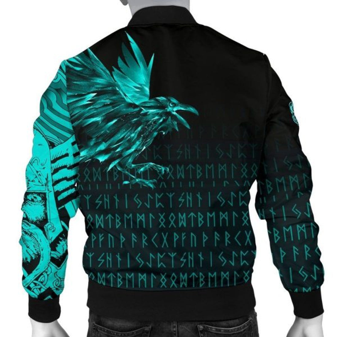FUNSTUFFPRINTI Men's Bomber Jacket - The Raven Of Odin Rune Cyan Bomber Jacket