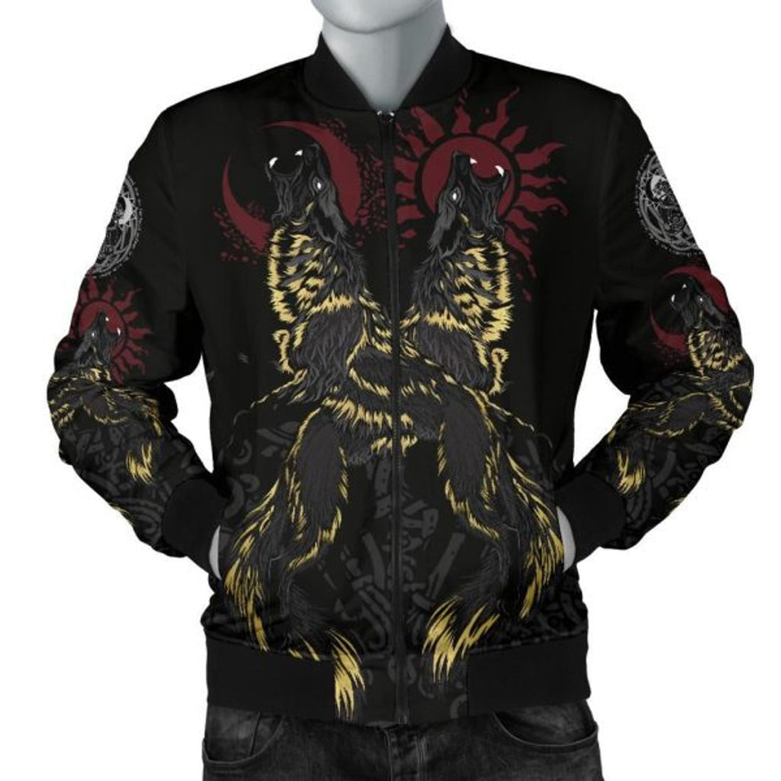 FUNSTUFFPRINTI Men's Bomber Jacket The Wolves Skoll and Hati Bomber Jacket