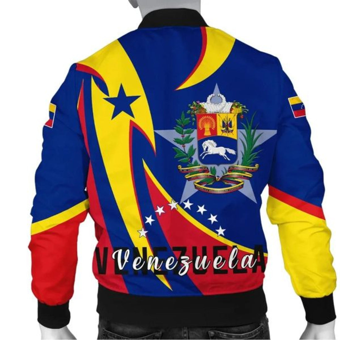 FUNSTUFFPRINTI Men's Bomber Jacket - Venezuela Flag Coat of Arms Bomber Jacket