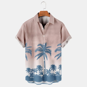 Coconut Tree Printed Casual Breathable Hawaiian Short Sleeve Shirt, Hawaiian shirt vintage, Hawaiian shirt for men, Women