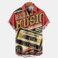 Mens Retro Music Print Lapel Loose Short Sleeve Hawaiian Shirts