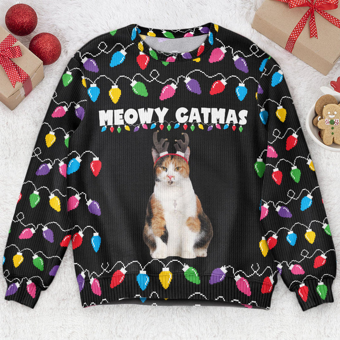 FUNSTUFFPRINT Custom Meowy Catmas Christmas Funny Cats Ugly Sweater