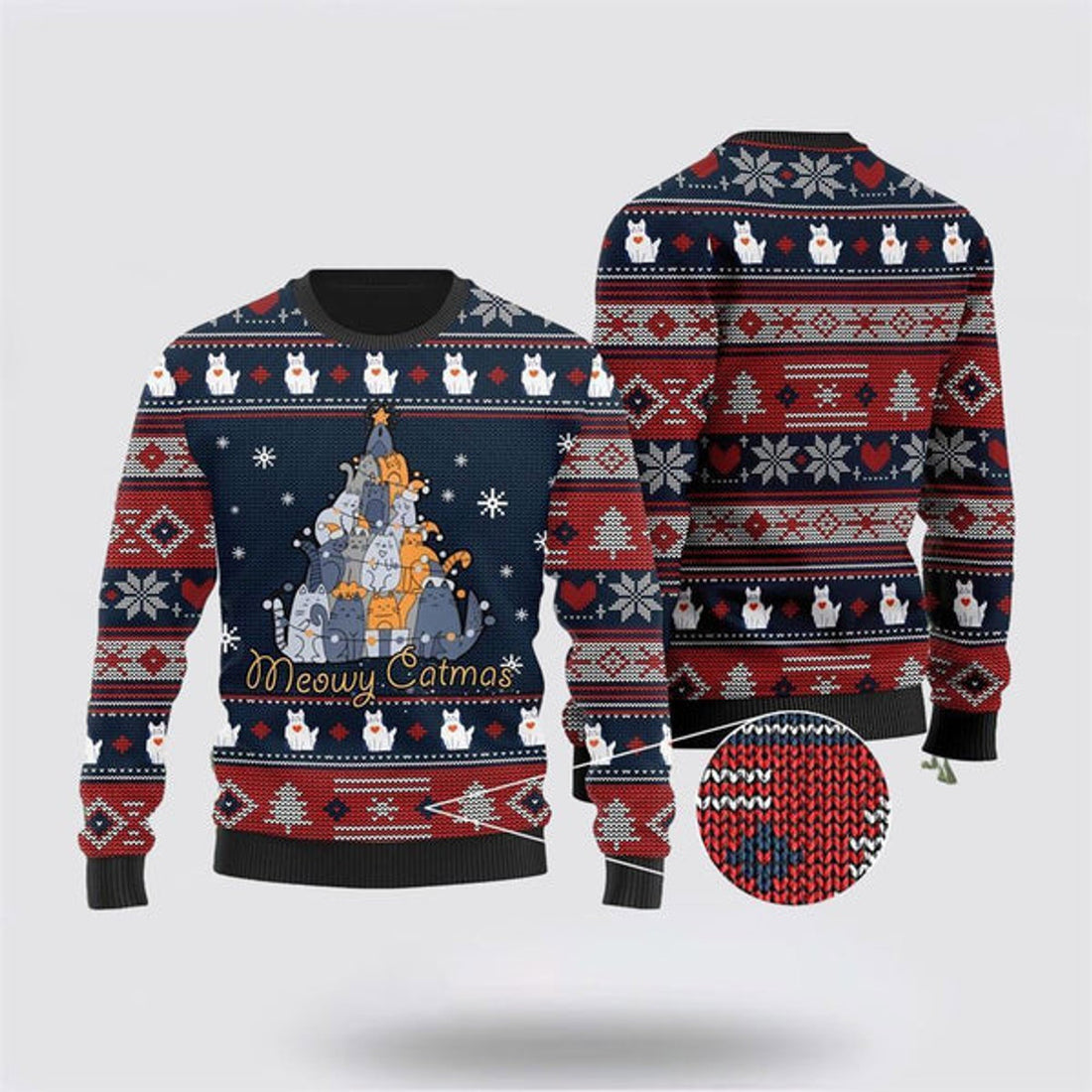 FUNSTUFFPRINT Meowy Catmas Christmas Cats Tree Ugly Christmas Sweater For Men And Women, Best Gift For Christmas, Christmas Fashion Winter  Ugly  Sweater