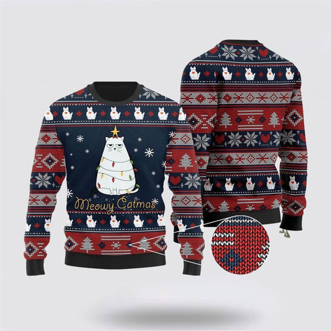 FUNSTUFFPRINT Meowy Catmas Christmas Grumpy Cat Ugly Christmas Sweater For Men And Women, Best Gift For Christmas, Christmas Fashion Winter  Ugly  Sweater