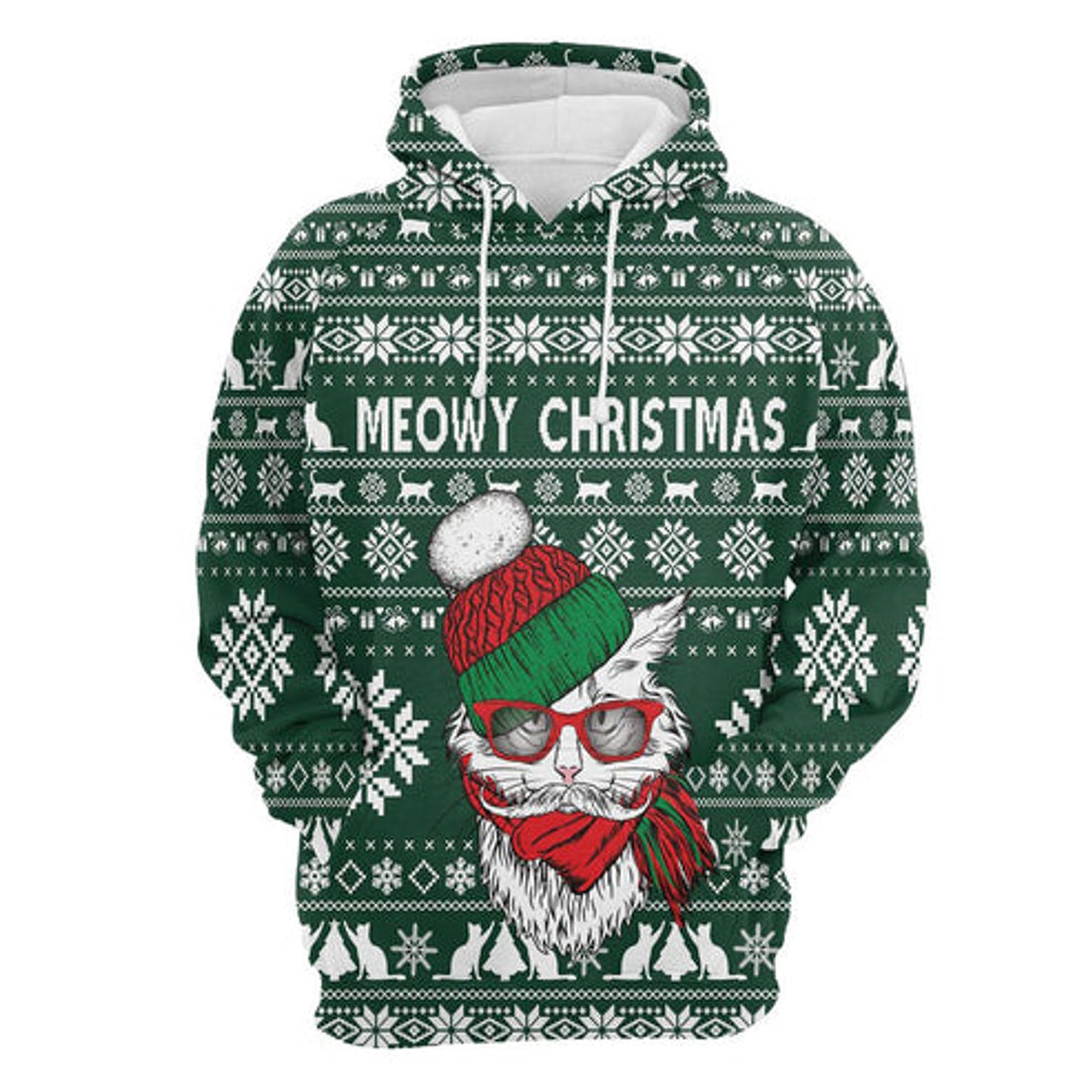 FUNSTUFFPRINT 3D Meowy Christmas All Over 3D Hoodie and Zip Hoodie
