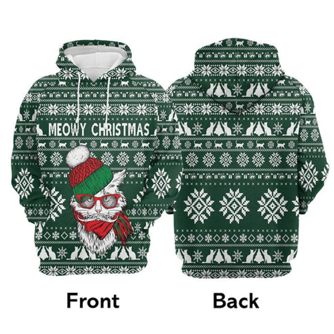 FUNSTUFFPRINT 3D Meowy Christmas All Over 3D Hoodie and Zip Hoodie