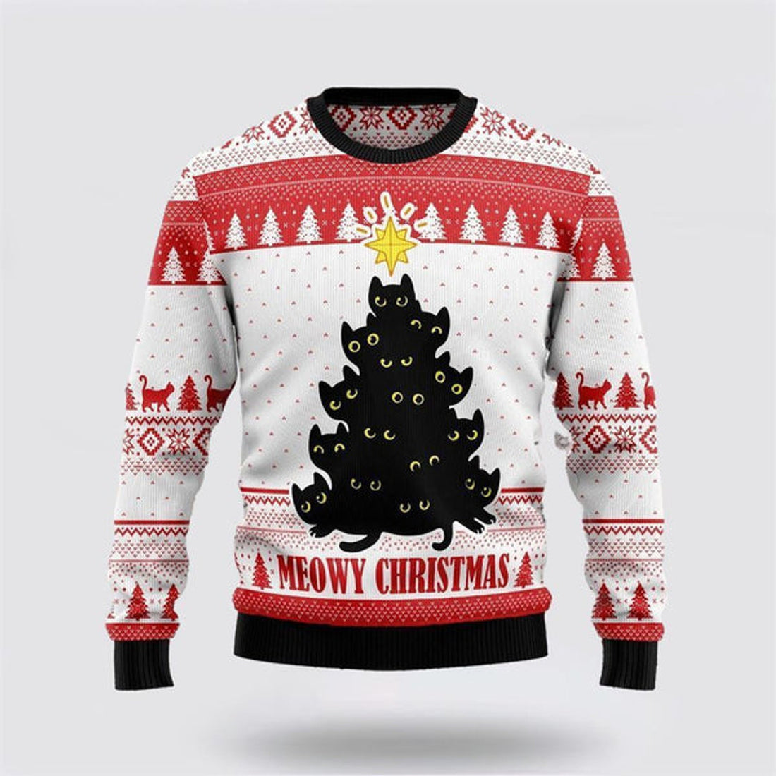 FUNSTUFFPRINT Meowy Christmas Funny Family Ugly Christmas Sweater For Men And Women, Best Gift For Christmas, Christmas Fashion Winter  Ugly  Sweater