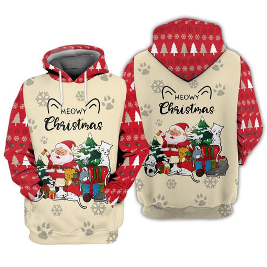 FUNSTUFFPRINT 3D Meowy Christmas Gift For Cat Lovers All Over 3D Hoodie and Zip Hoodie