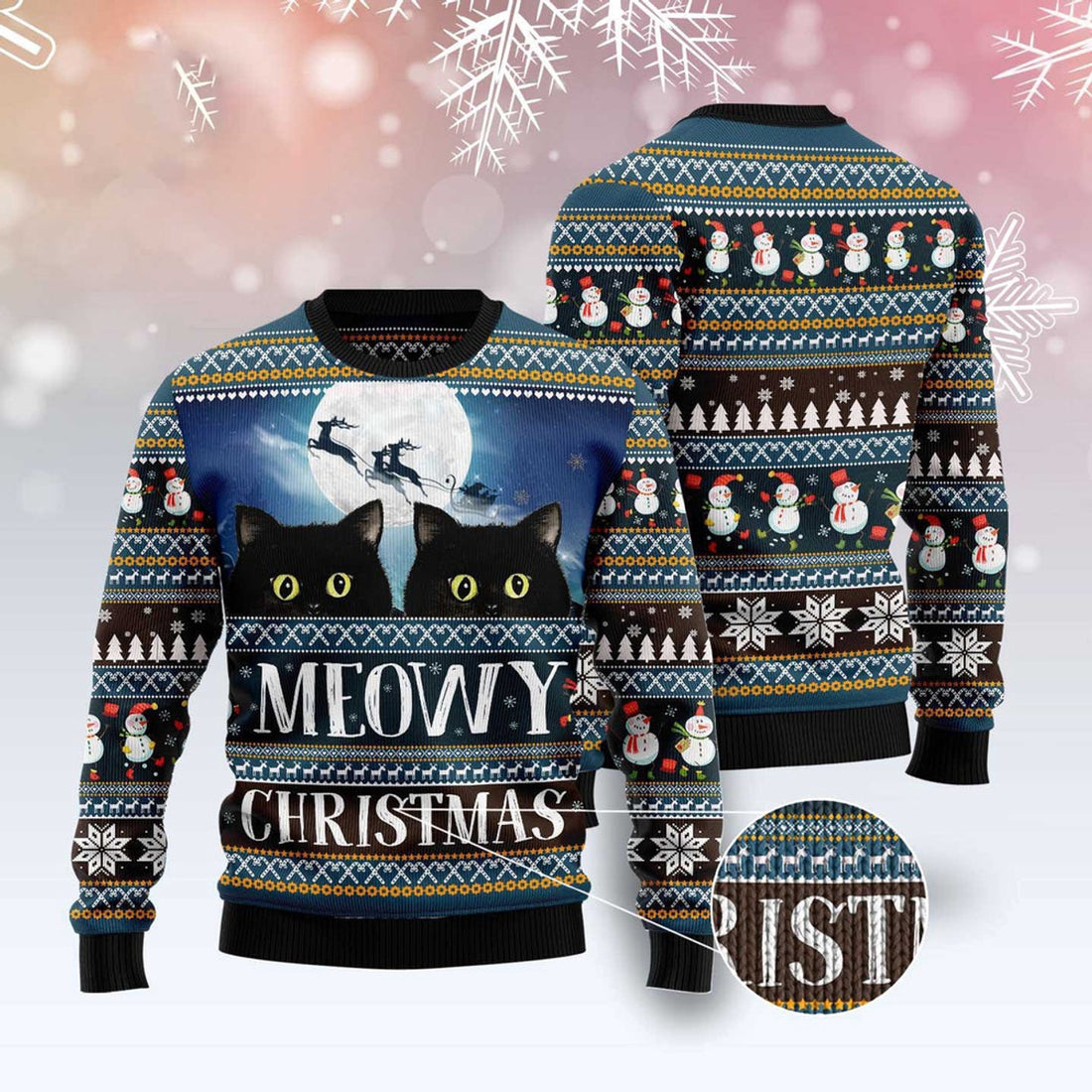 FUNSTUFFPRINT Meowy Christmas Ugly Christmas Sweater, Christmas Sweater, Ugly Sweater, Funny Xmas Sweaters Ugly Sweater