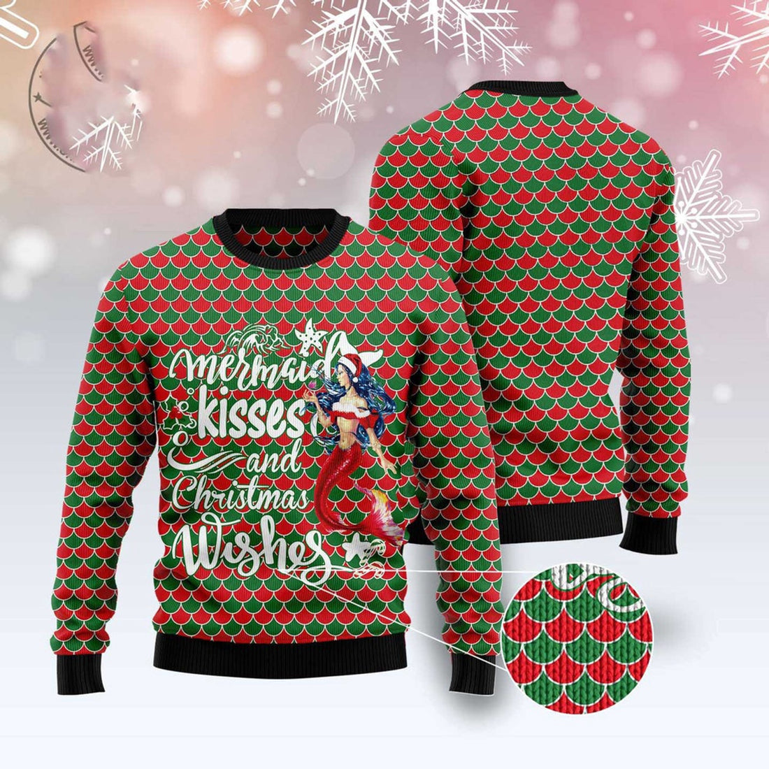 FUNSTUFFPRINT Mermaid Christmas Ugly Christmas Sweater, Christmas Sweater, Ugly Sweater, Funny Xmas Sweaters Ugly Sweater