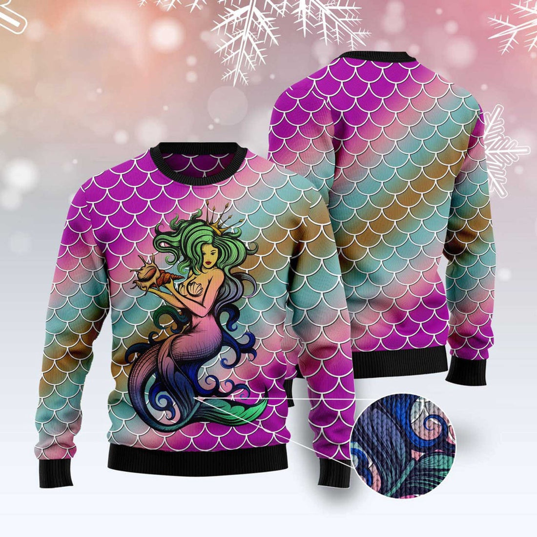 FUNSTUFFPRINT Mermaid Light Ugly Christmas Sweater, Christmas Sweater, Ugly Sweater, Funny Xmas Sweaters Ugly Sweater