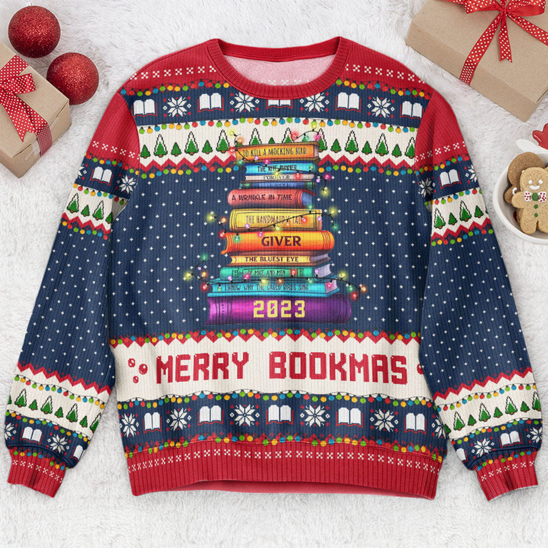 FUNSTUFFPRINT Custom Merry Bookmas Ugly Sweater