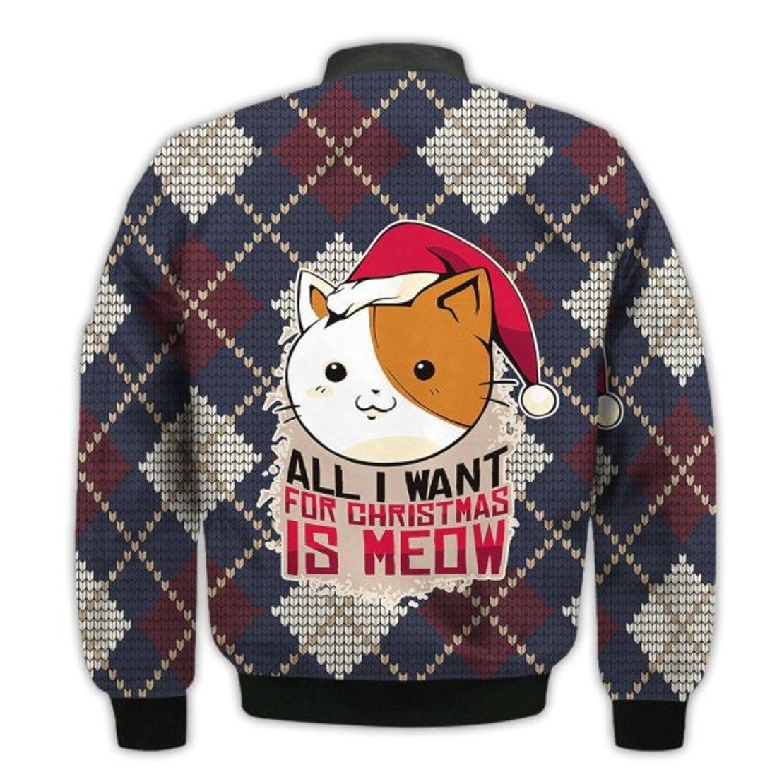 FUNSTUFFPRINTI Merry Christmas All I Want For Christmas Is Meow Retro Christmas Holiday Gifts Unisex 3D Bomber Jacket