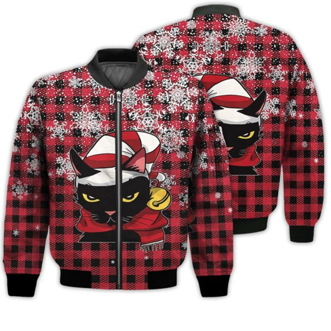 FUNSTUFFPRINTI Merry Christmas Angry Cat Christmas Retro Christmas Holiday Gifts Unisex 3D Bomber Jacket
