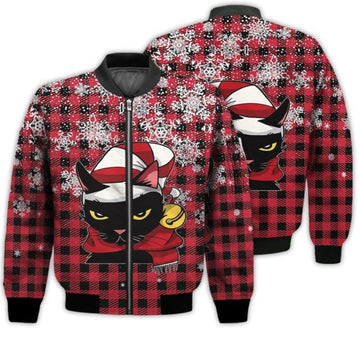 FUNSTUFFPRINTI Merry Christmas Angry Cat Christmas Retro Christmas Holiday Gifts Unisex 3D Bomber Jacket