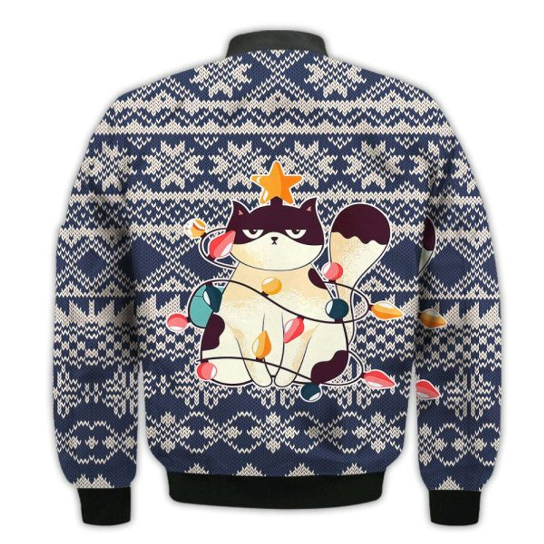 FUNSTUFFPRINTI Merry Christmas Angry Christmas Cat Retro Christmas Holiday Gifts Unisex 3D Bomber Jacket