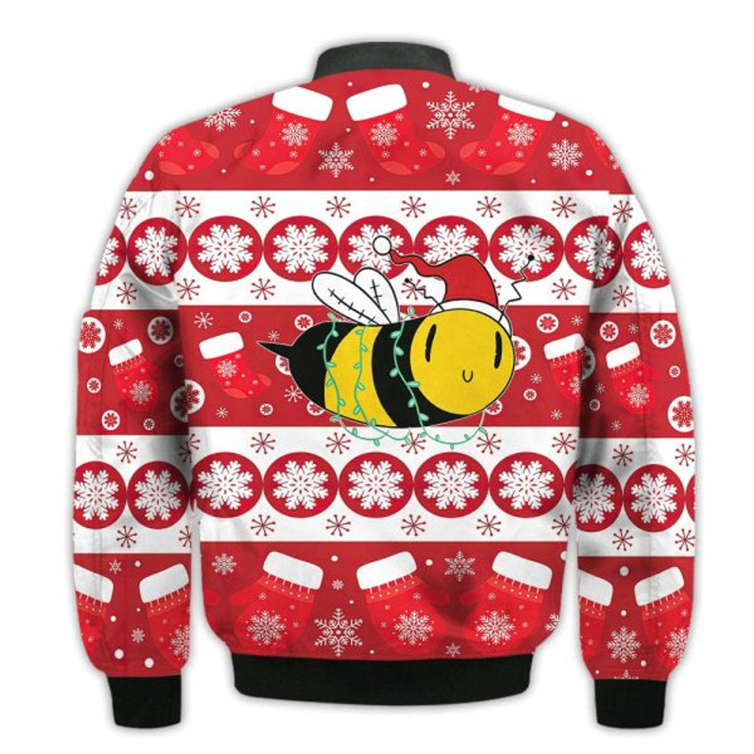 FUNSTUFFPRINTI Merry Christmas Bee Retro Christmas Holiday Gifts Unisex 3D Bomber Jacket