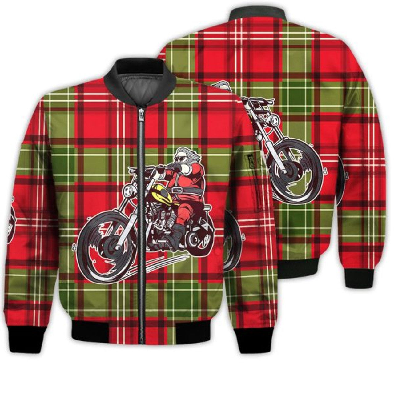 FUNSTUFFPRINTI Merry Christmas Biker Santa Retro Christmas Holiday Gifts Unisex 3D Bomber Jacket