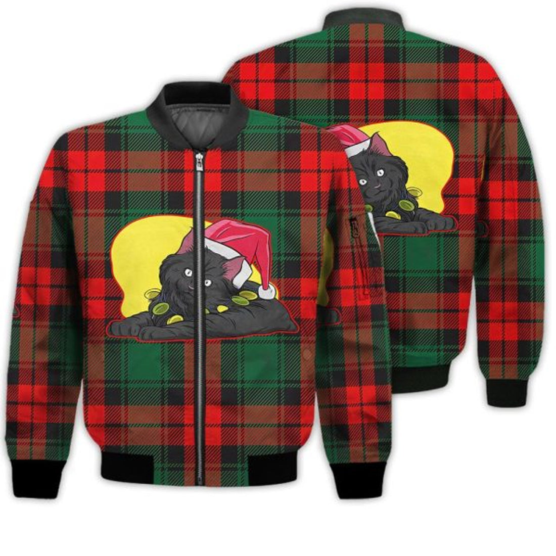 FUNSTUFFPRINTI Merry Christmas Black Cat Retro Christmas Holiday Gifts Unisex 3D Bomber Jacket