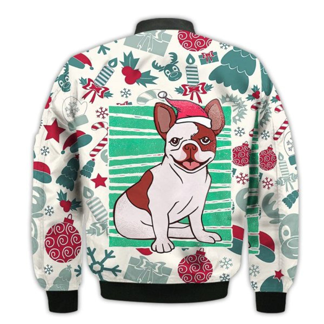 FUNSTUFFPRINTI Merry Christmas Bulldog Retro Christmas Holiday Gifts Unisex 3D Bomber Jacket