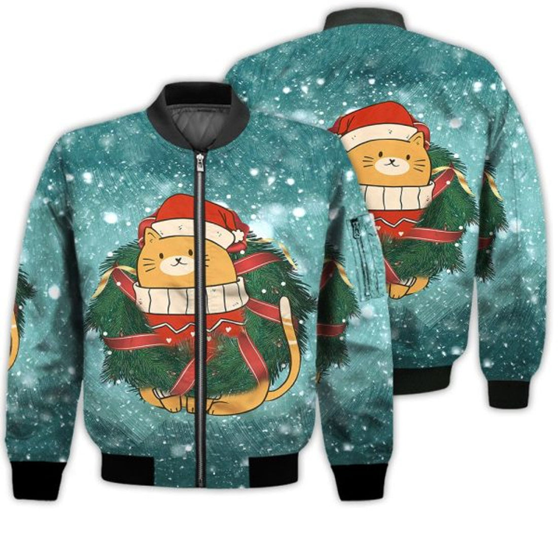 FUNSTUFFPRINTI Merry Christmas Cat In Christmas Retro Christmas Holiday Gifts Unisex 3D Bomber Jacket