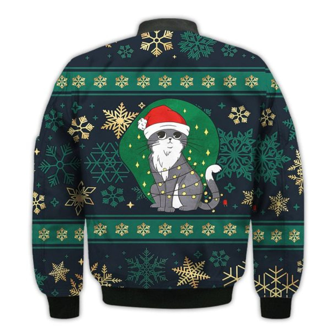 FUNSTUFFPRINTI Merry Christmas Cat With Christmas Tree Retro Christmas Holiday Gifts Unisex 3D Bomber Jacket