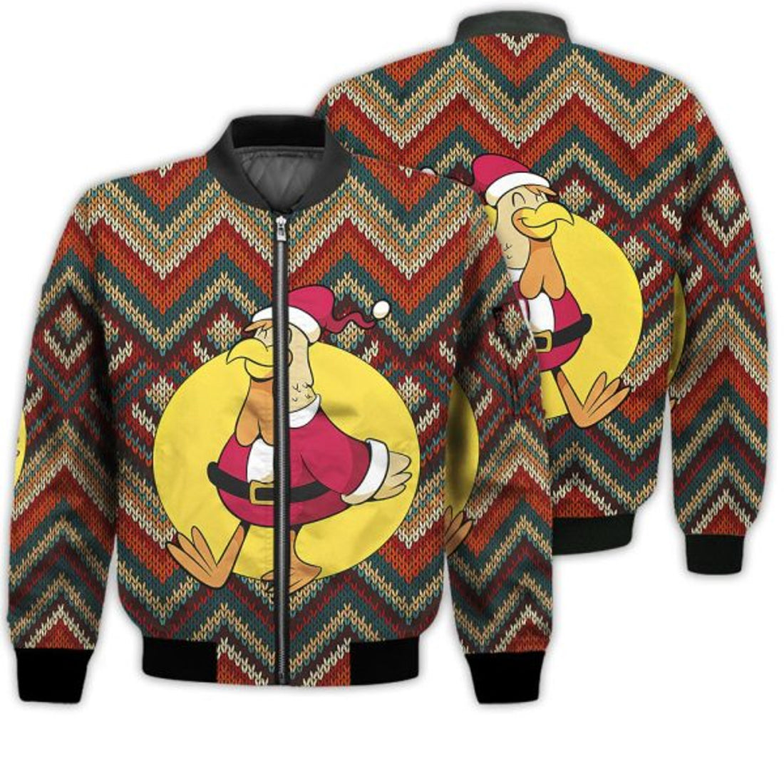 FUNSTUFFPRINTI Merry Christmas Chicken As Santa Claus Retro Christmas Holiday Gifts Unisex 3D Bomber Jacket