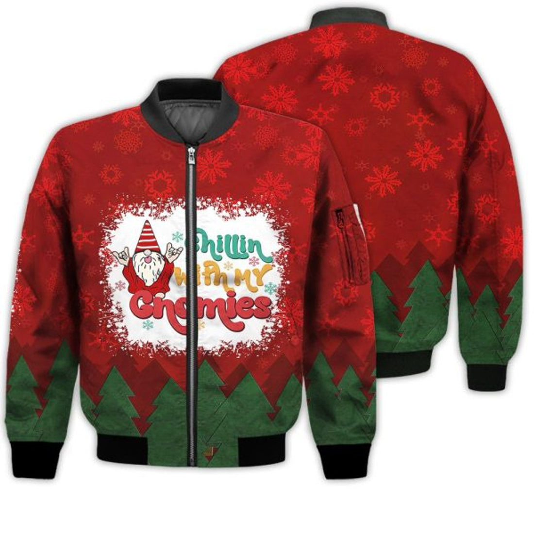 FUNSTUFFPRINTI Merry Christmas Chillin With My Gnomies Retro Christmas Holiday Gifts Unisex 3D Bomber Jacket