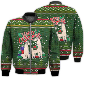 FUNSTUFFPRINTI Merry Christmas Christmas Alpacas Retro Christmas Holiday Gifts Unisex 3D Bomber Jacket