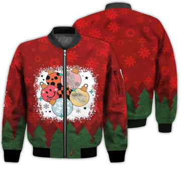 FUNSTUFFPRINTI Merry Christmas Christmas Balls Retro Christmas Holiday Gifts Unisex 3D Bomber Jacket