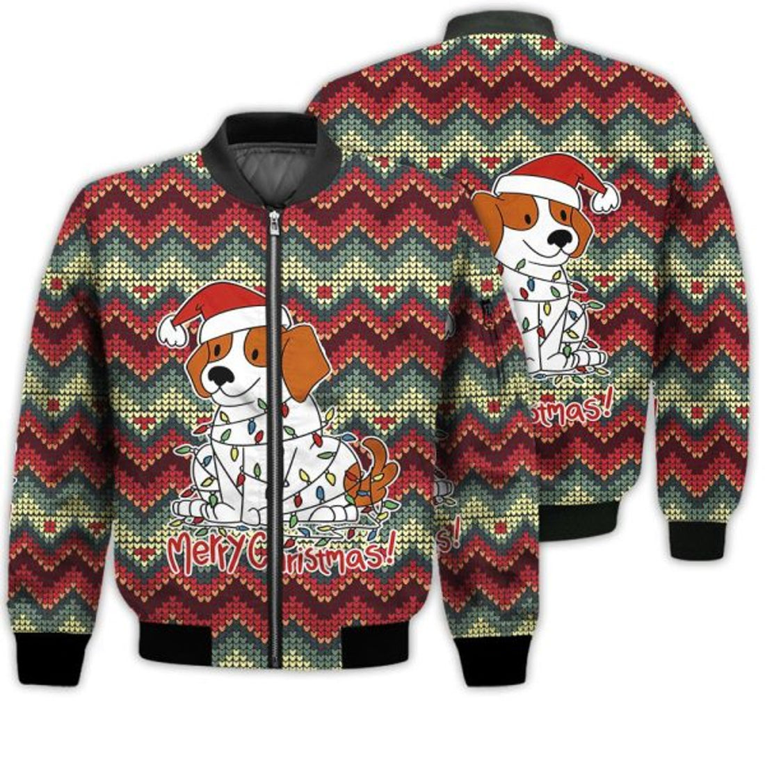 FUNSTUFFPRINTI Merry Christmas Christmas Beagle Dog Retro Christmas Holiday Gifts Unisex 3D Bomber Jacket