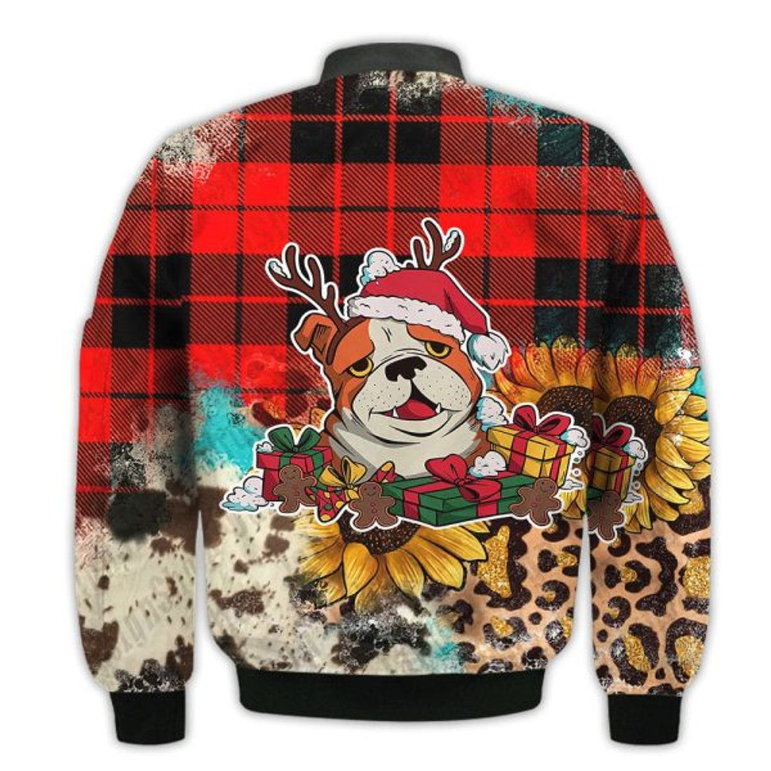 FUNSTUFFPRINTI Merry Christmas Christmas Bulldog Retro Christmas Holiday Gifts Unisex 3D Bomber Jacket