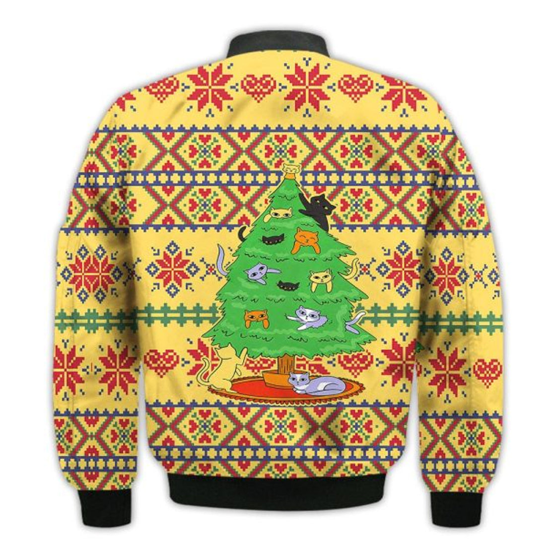 FUNSTUFFPRINTI Merry Christmas Christmas Cat Tree Retro Christmas Holiday Gifts Unisex 3D Bomber Jacket