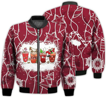 FUNSTUFFPRINTI Merry Christmas Christmas Coffee Drink Cute Retro Christmas Holiday Gifts Unisex 3D Bomber Jacket